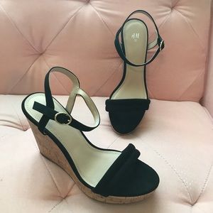 H&M Black Cork Wedge Shoe